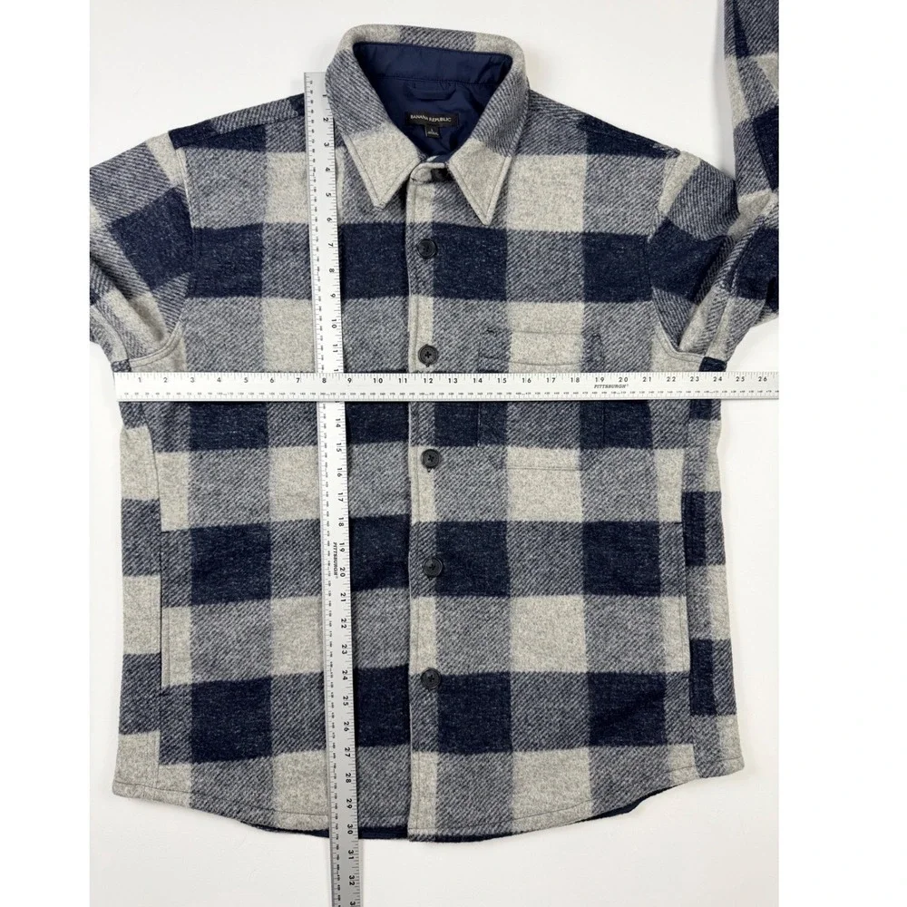 Banana Republic Shirt Jacket Mens L Navy Grey New‎ Buffalo Check Shacket